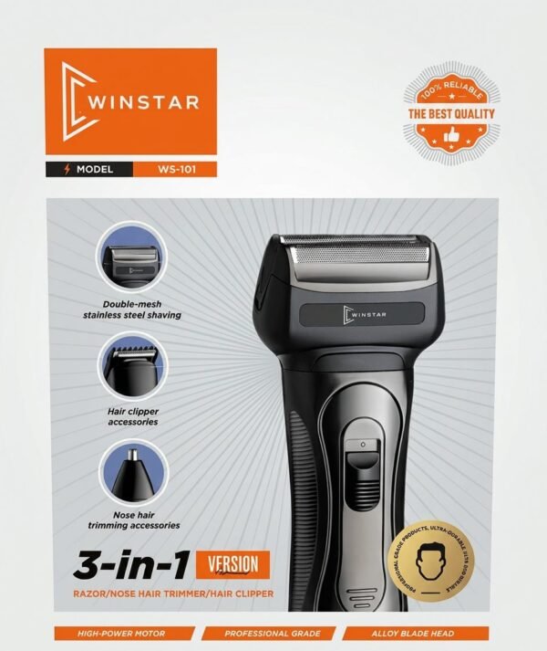 Rasoir Électrique Winstar WS-101 3-en-1 avec Tondeuses