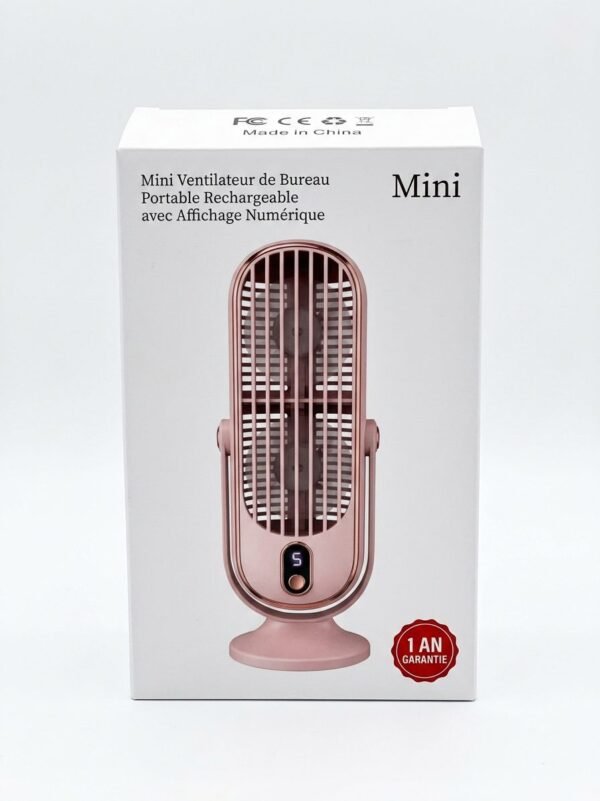 Mini Ventilateur de Bureau Portable Rechargeable avec Affichage Numérique