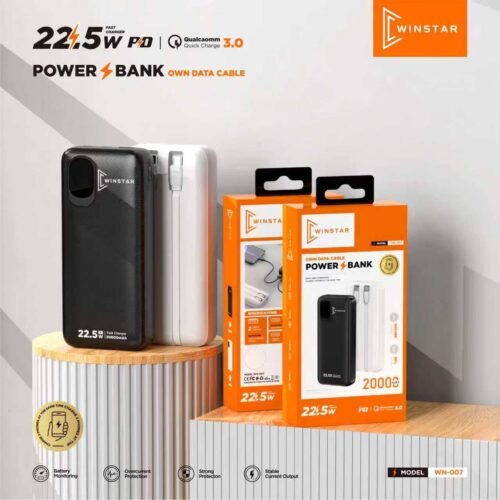 Batterie Externe Winstar WN-007 20000mAh 22.5W avec Câbles Intégrés