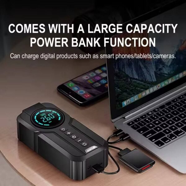 Booster de Batterie et Compresseur d’Air 2-en-1 avec Fonction Power Bank