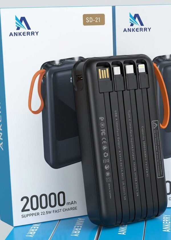 Batterie Externe Ankerry SD-21 20000mAh avec Câbles Intégrés