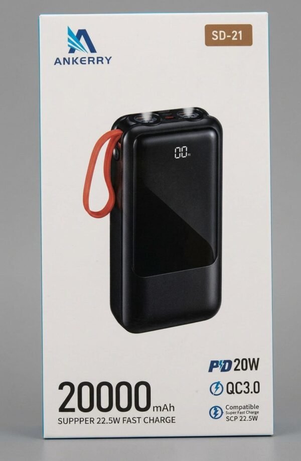 Batterie Externe Ankerry SD-21 20000mAh avec Câbles Intégrés